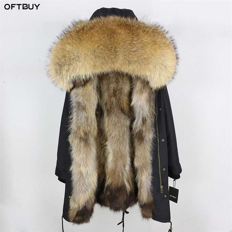 

Real Fur Coat Winter Jacket Women Long Parka Waterproof Big Natural Raccoon Fur Collar Hood Thick Warm Real Fur Liner 211110, Long full black