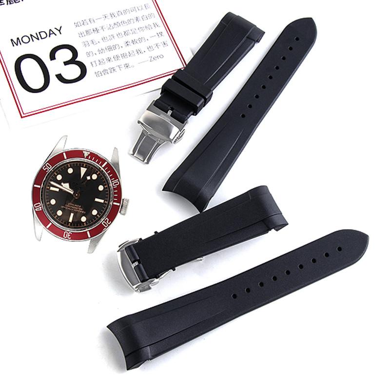 

Watch Bands Curved End Specific Silicone Band For Black Bay Pelagos 22mm Watches Man Rubber Strap Tools Butterfly Buckle