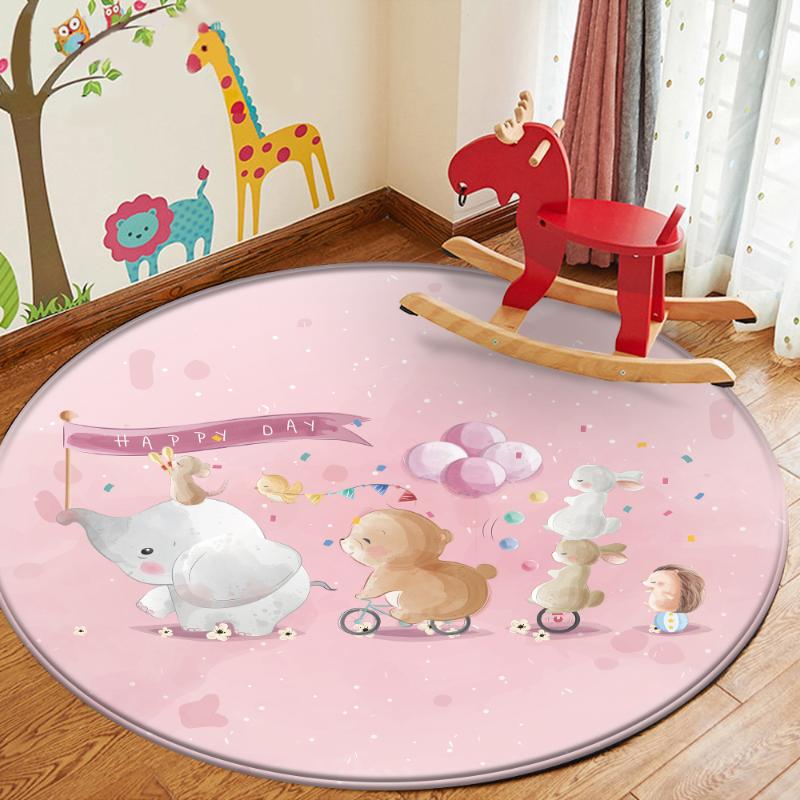 

Carpets Tapis Cartoon Rugs Animal Printed Round Carpet Nordic Style Bedroom Kids Child Baby Room Tapete Soft Thick Outdoor Play Mats