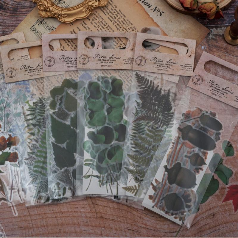 

Vintage Hand Drawing Creative Junk Journal PET Dried Plant Flower Flake Sticker DIY Craft Photo Card Making Label Sticker