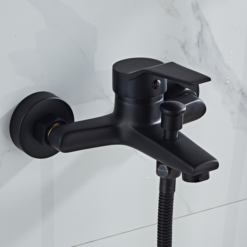 

2021 New Set Wall Mounted Black Baking Bathtub Faucet, Bathroom Cold Hot Bath and Shower Mixer Taps Brass 8z4k