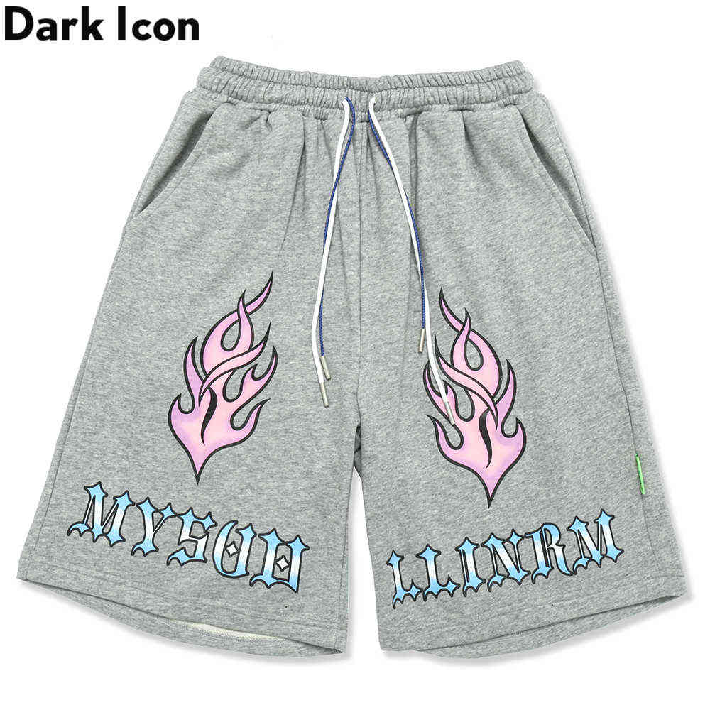 

Flame Shorts Men Elastic Waist Terry Material Men's Shorts Cotton Black Grey 210603