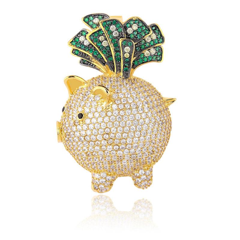 

Pendant Necklaces Cute Cubic Zirconia Fat Piggy Necklace Hip Hop Iced Out Bling CZ Stone Animal Jewelry For Men Women Birthday Gift