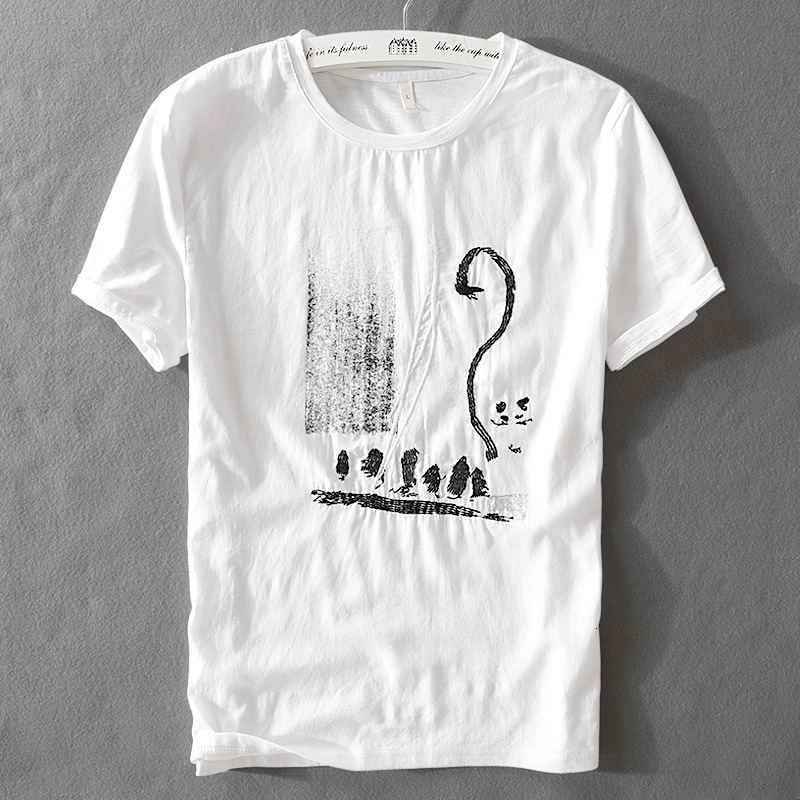 

2021 New Simples Tendncia Casual Linho t Camisa Masculina Marca De Moda Camiseta Para Homens Costura Em Torno Do Pescoo Tshirt Impresso 3aja, White