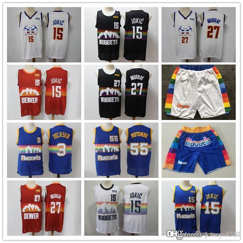 

DenverJersey Dikembe 55 Mutombo NuggetsNikola 15 JokicJamal 27 Murray Basketball Jerseys Shorts, Color