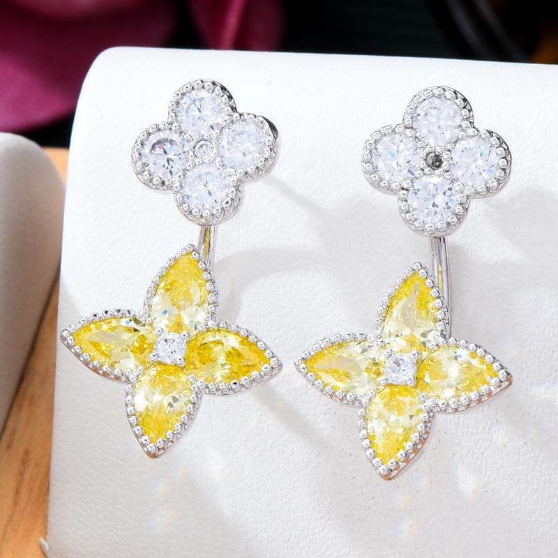 

Stud GODKI Luxury Lucky Flowers Earrings Trendy Cubic Zircon Gold For Women Wedding Engagement Party JEWELRY GIFT, Golden;silver