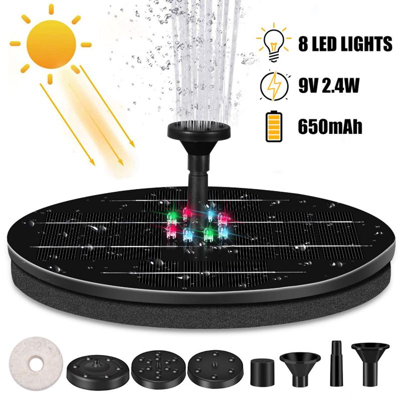 

2.4W 9V Solar Fountain Pump Portable Floating Solar Powered Water LED Colorful For Birdbath Garden Backyard Pond Pool Fish Tank