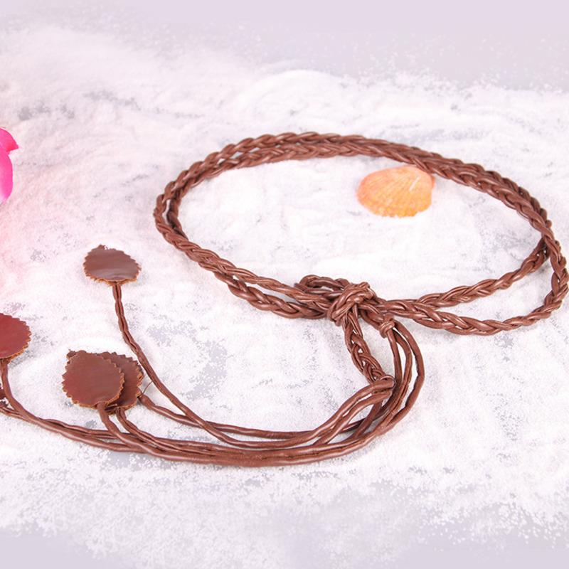 

Belts Women Harajuku Waist Belt Leaves Braided Chain Fashion Slender Bind Woven Knitted Waistband Apparel Accessories, Black;brown