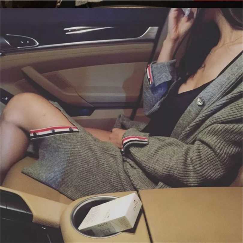 

spring and autumn cashmere sweater women's knit cardigan long coat round neck women 211018, Black