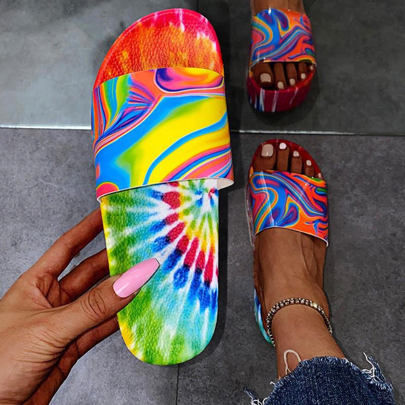 

Slippers Women's Sandals Summer Women Platform Tie-dyed Print Shoes Open Toe Ladies Fashion Comfortable Sexy 2021 Feminino, Black