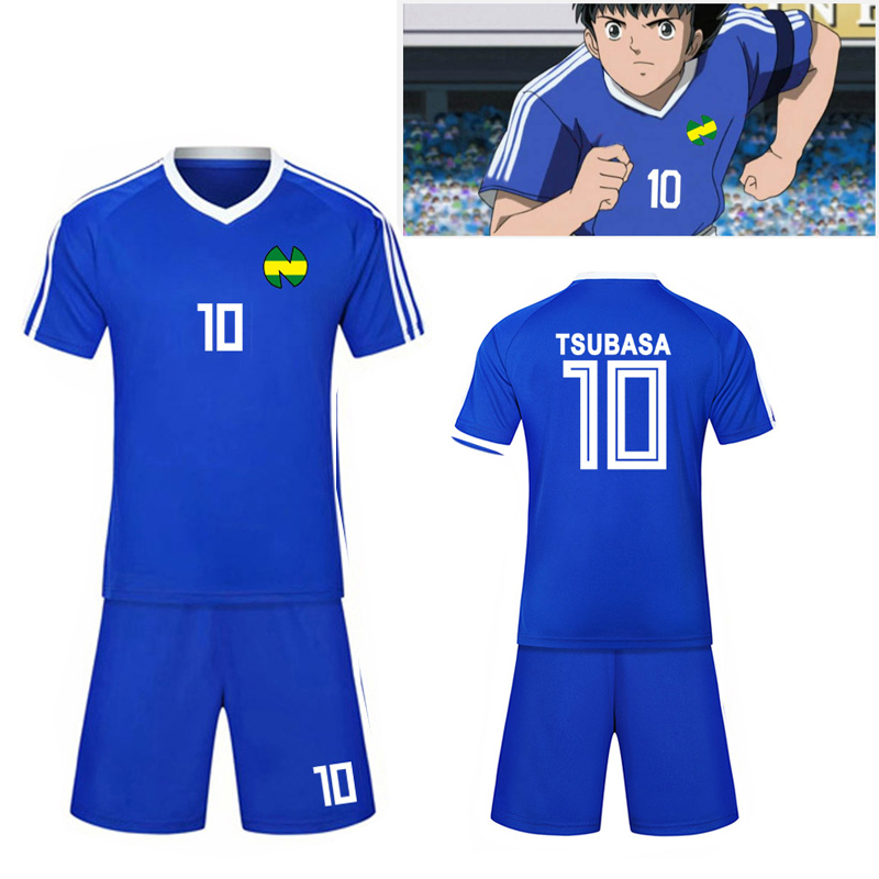 

Adult Kids size Captain Tsubasa Nankatsu School Football Sport Clothing No.10 Tsubasa Ozora Cosplay Quick Dry Soccer Jersey tshirt & Shorts