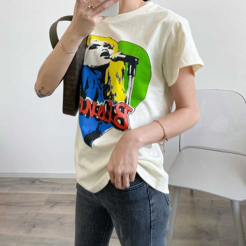 

HXJJP Summer Korean Fashion Women's Pullover Printed Short-sleeved Round Collar T-shirt Cotton 210607, White