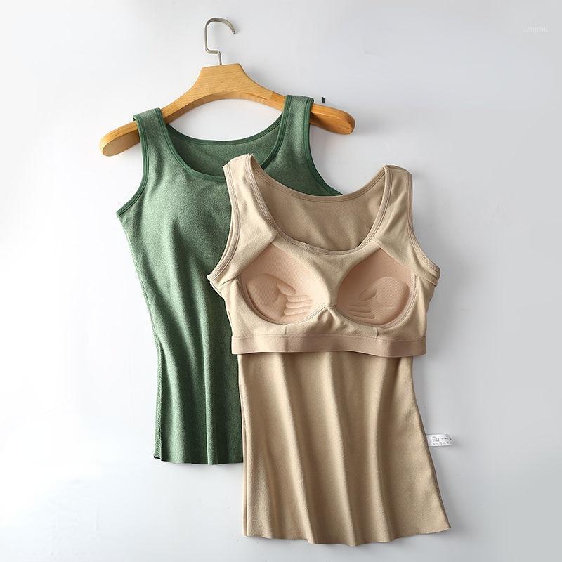 

Camisoles & Tanks Women 2021 Winter Thermal Underwear Warm Body Tops Vest Female Slim Sleeveless Ladies O-neck Solid E532, Green