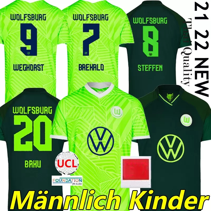 

2021 2022 VfL Wolfsburg soccer jerseys WEGHORST ROUSSILLON BAKU MBABU BROOKS BREKALO football jersey Nmecha XAVER ARNOLD GINCZEK shirts Home away man kids kit, Away patch