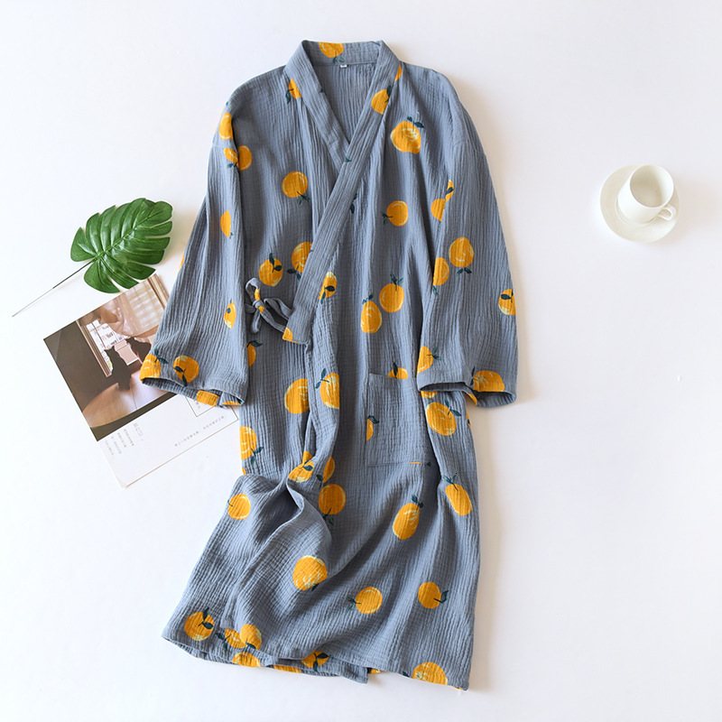 

2021 New Japanese Kimono Ing Gown Spring and Autumn Ladies Cotton Crepe Cloth Thin Summer Bathrobe Home Service Sleepwear Bath Robe Msih, Black;white