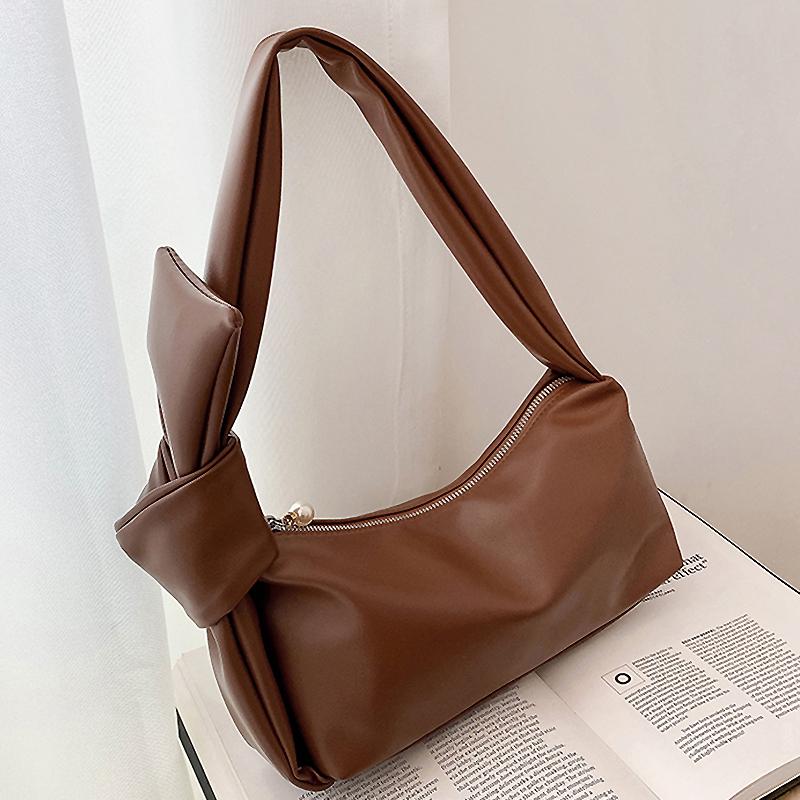 

Bow Ladies Half Moon Bag Simple Female Handbag Soft PU Leather Women Shoulder Bag 2021 Trend Designer Niche Purses, Black