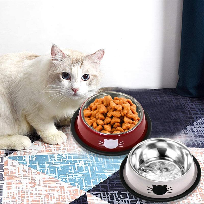 

Cat Bowls & Feeders 2 Pcs/Set Pets Stainless Steel Non-Slip Pet Feeding Water Food Bowl For Dogs Feeder Product Supplies