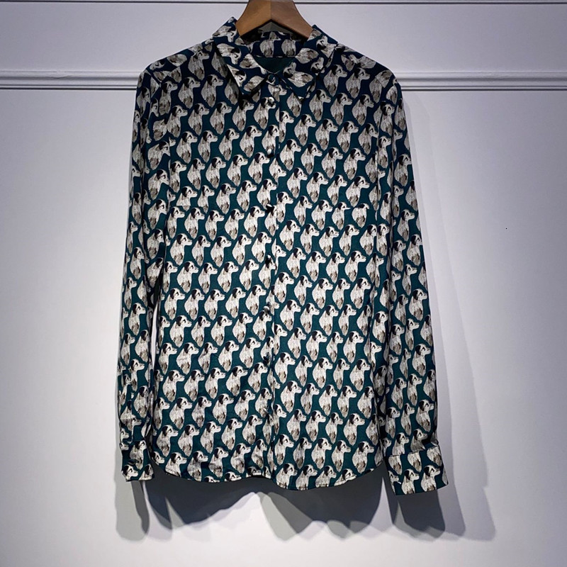 

2021 New Teste Padro Do Co Camisa Impresso Seda Das Mulheres De Manga Comprida Solta Turn-down Collar Moda Temperamento Blusa Nh5x, Black