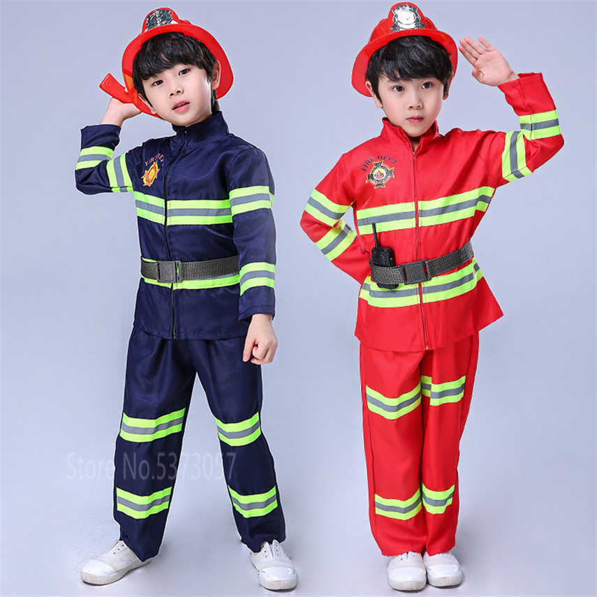 

Fireman Sam Police Uniform Halloween Costume for Kids Cosplay Firefighter Army Suit Baby Girl Boy Carnival Party Christmas Gift Q0910, Top pants belt