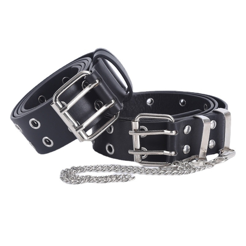 

Fashion Korean women's trend double exhaust eyes punk jeans decorative belt, Black