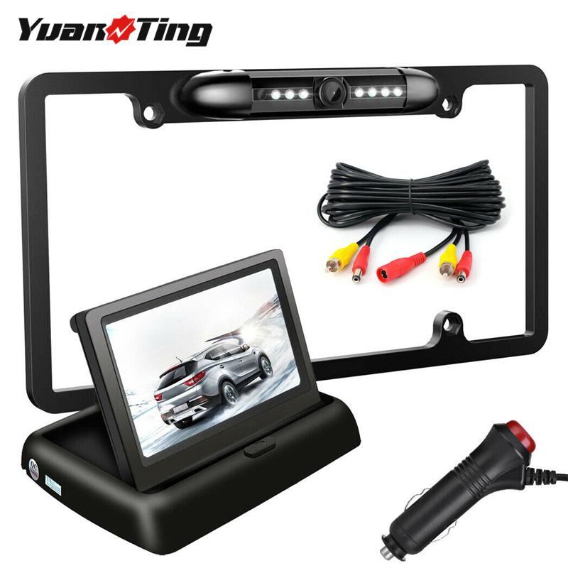 

Car Rear View Cameras& Parking Sensors YuanTing License Plate Backup Reverse Camera 8 IR LED Night Vision Waterproof With 4.3 Inch LCD Monit
