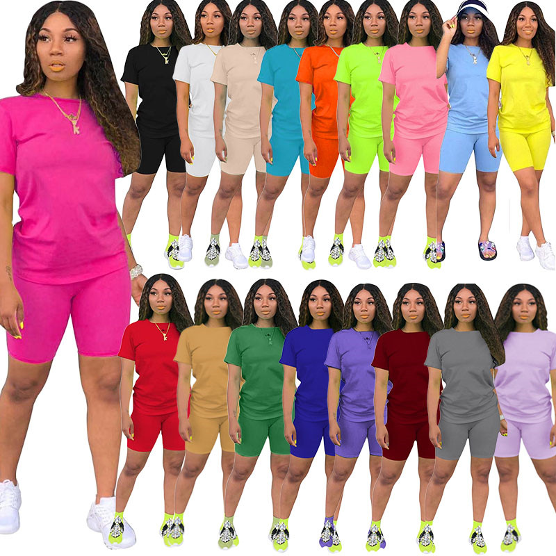 Été grande taille 3XL 4XL femmes survêtements solides t-shirt shorts col rond 2 pièces ensembles survêtements chemises de mode pantalons courts v
