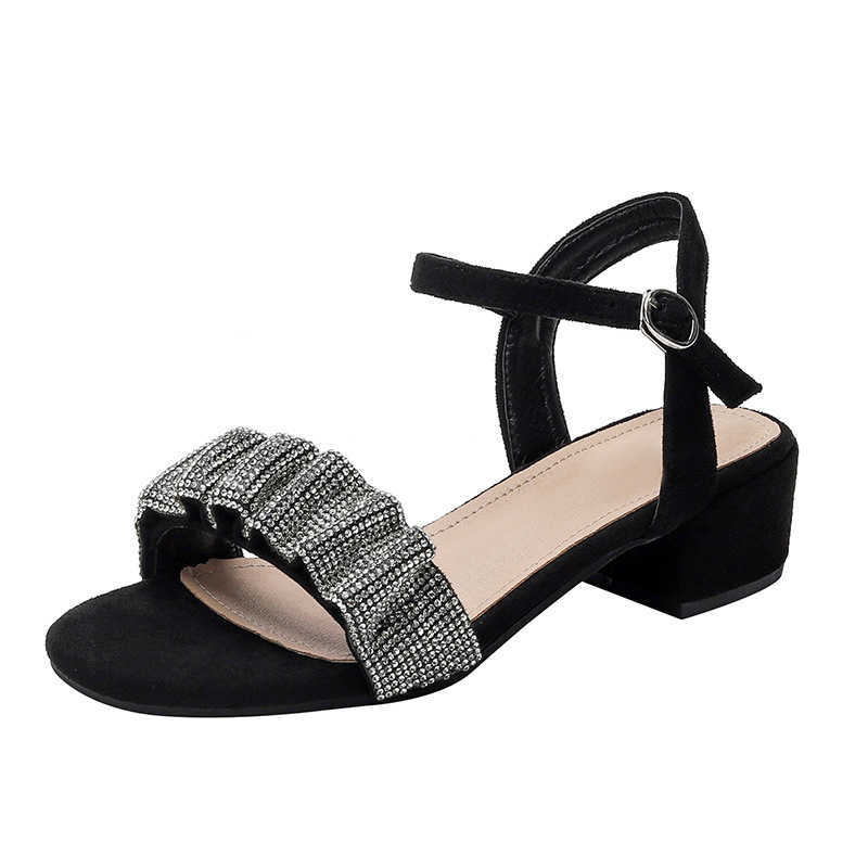 

Summer Women's Sandals Fashion Middle Thick Heel Sandals Women's Waterproof Antiskid Soft Sole Shoes Designer Sandals 210611, Black