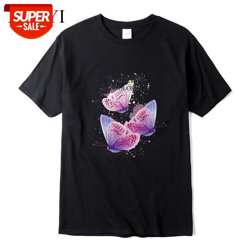 

XIN YI Men's T-shirt Top Quality100% cotton Color butterfly printing casual loose o-neck cool men tshirt t-shirt male tee shirts #dF5C, White;black