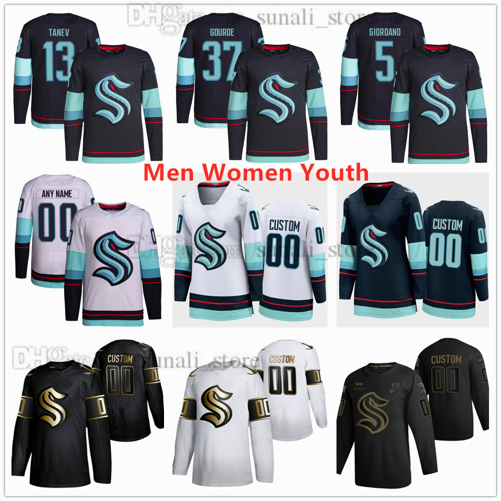 

2022 Hockey 5 Mark Giordano Jerseys 13 Brandon Tanev 37 Yanni Gourde 58 Connor Carrick 16 Jared McCann 90 Marcus Johansson 60 Chris Driedger 61 Luke Henman 29 Vince Dunn, Men black