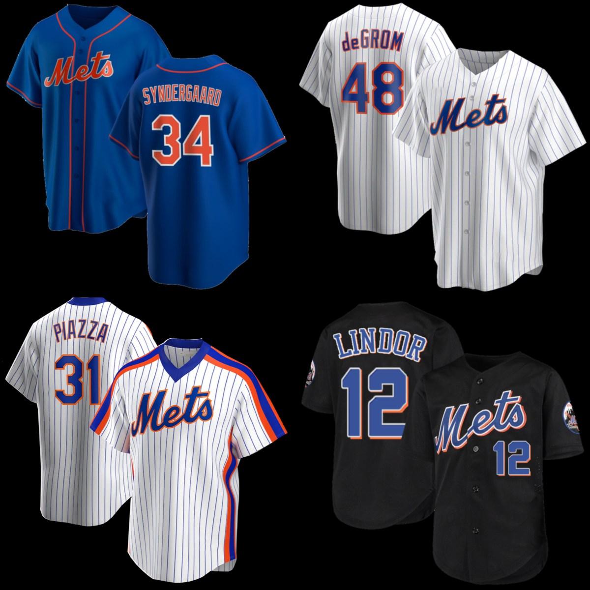 

12 Francisco Lindor New 20 Pete Alonso 48 Jacob deGrom York Mike Piazza Mets Noah Syndergaard Darryl Strawberry Baseball Jerseys z3, Blue;black