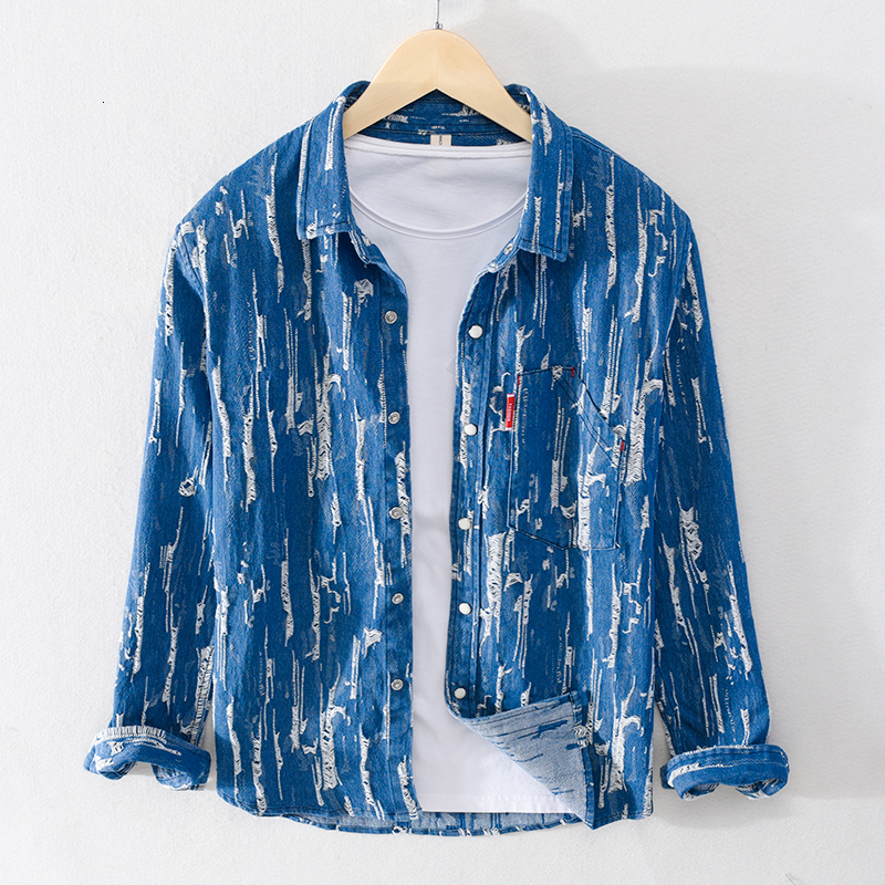 

2021 Spring and Autumn Long Sleeve Denim Casual Fashion Shirts for Men Simple Trend Male Shirt Comfortable Chemise Zbkg, Dark blue.
