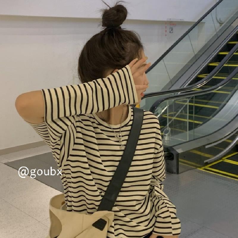 

Women's Sweaters 2021 Autumn Fashion Suit Striped Long-Sleeved T-shirt Black High Waist Skirt Two-Piece, White;black