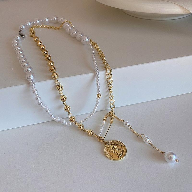 

Pendant Necklaces XINGGE Korean Fashion Double Layer Paper Clip Pearl Necklace For Women Queen Portrait Asymmetric Jewelry Gifts