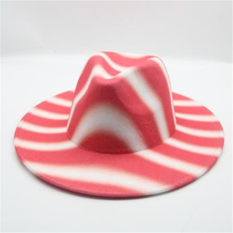 

2021 New Fedora Hat Men Wide Brim Tie-dye Multicolor Winter Striped Pink Purple Casual Designed Jazz Felted Women Hats Zvsg