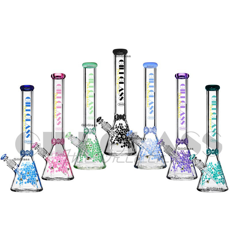 

Hookah 9mm thick glass beaker bong 18" huge big bongs water pipe heavy pipe colorful dab rig Heady Wax moking Bubbler giliglass Honeycomb