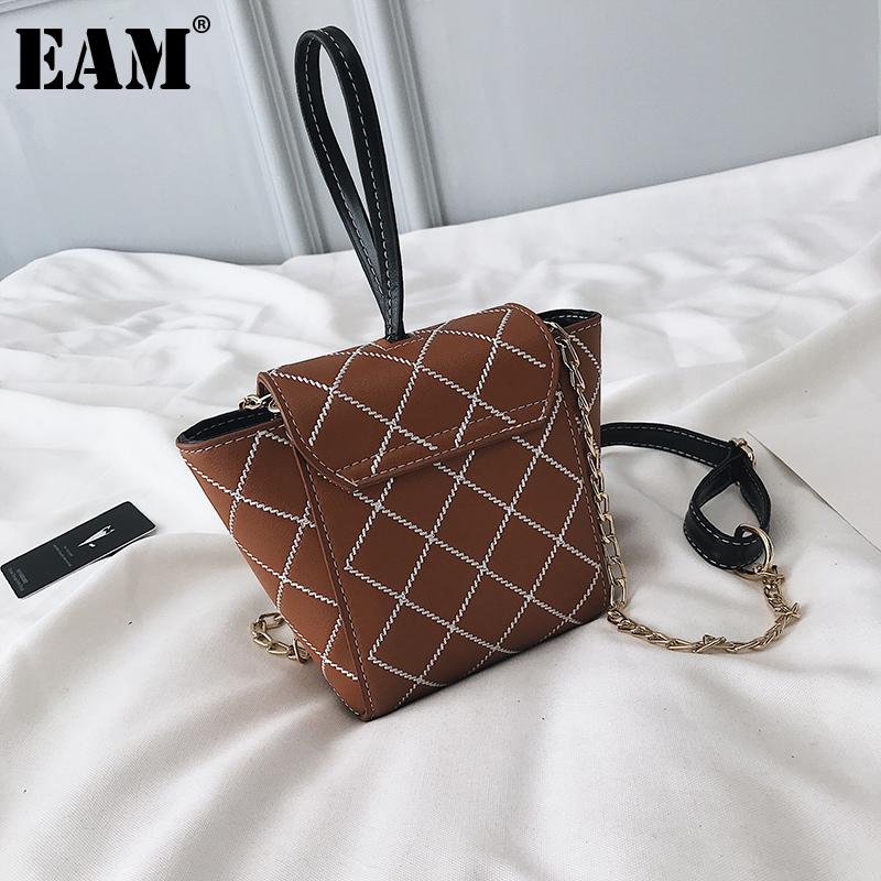 

[EAM] Women New Argyle Handbag Small PU Leather Flap Personality All-match Crossbody Shoulder Bag Fashion Tide 2021 18A1690, Black