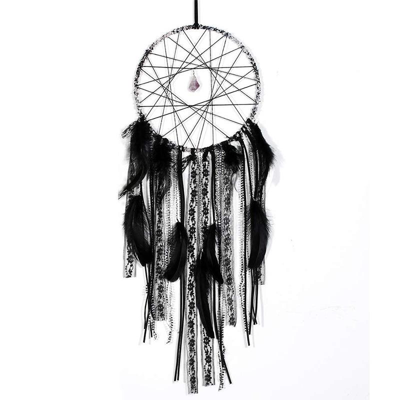 

Dream Chaser Natural Amethyst Dream Catcher Pendant Black Lace Tassel Sream Catcher