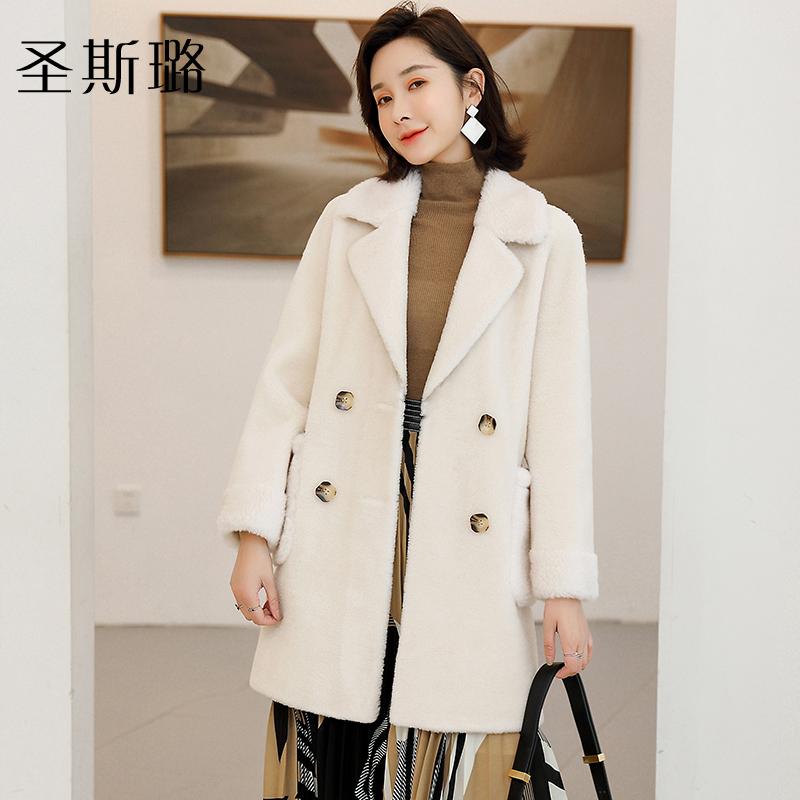 

Women's Fur & Faux 100% Sheep Wool Shearing Suede Coat 2021 Winter Suit Collar Long Outerwear Jacket Coats, Black