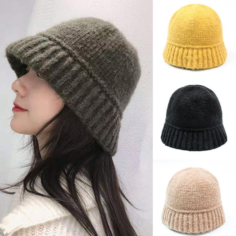 

Wide Brim Hats Knitted Fisherman Hat For Women Autumn Winter Bucket Beanie Cap Femme Korean Warmer Bonnets Soft Vintage Panama Ladies, Yellow
