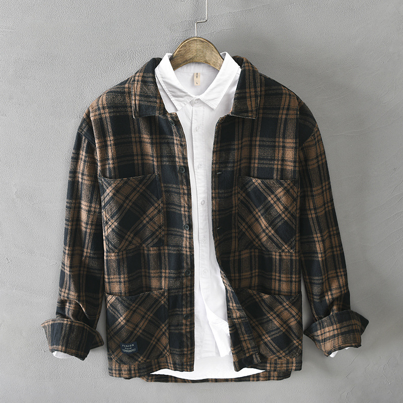

2021 New Autumn for in Long Sleeves Plaid Shirts Pure Cotton Casual Wear Men Various Jacket Clothes Sqxb, Green