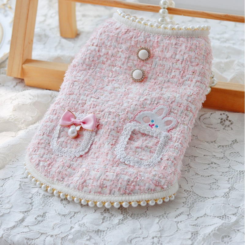 

Handmade Winter Dog Apparel Clothes Pet Vest Waistcoat Pearl Collar Princess Pink Tweed Lining Polyester Sherpa Thick Soft Warm Walking