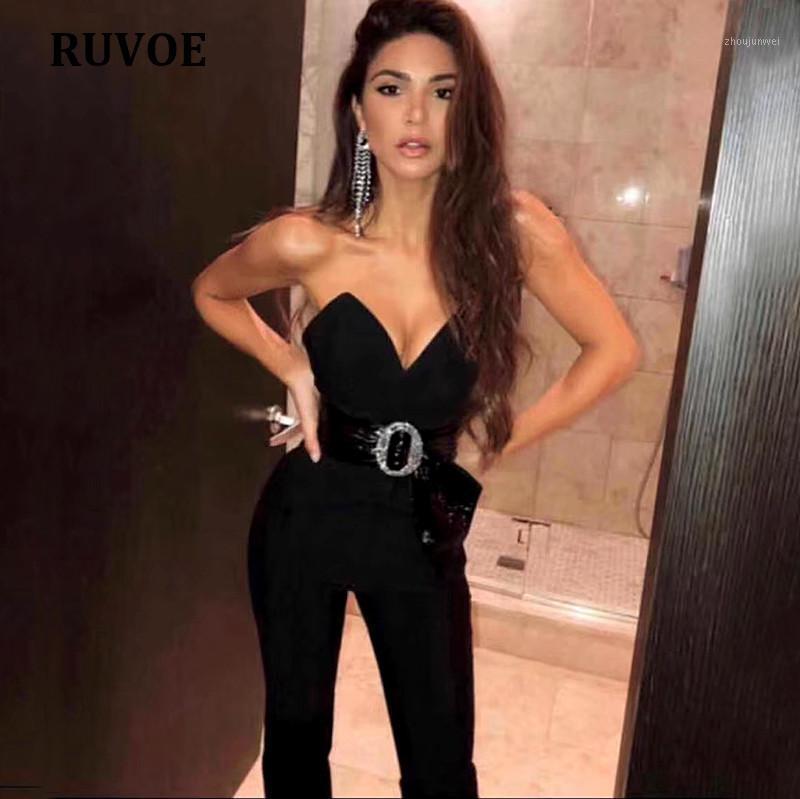 

Women's Jumpsuits & Rompers High Quality Arrival Black Skinny Sashes Jumpsuit Fashion Deep V-Neck Sleeveless Women Elastic Bandage T-5