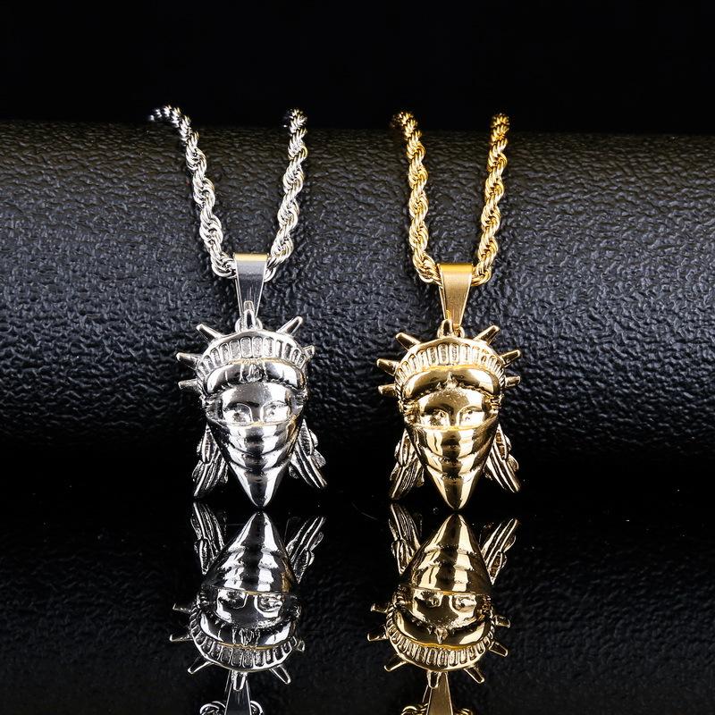 

New York Statue Of Liberty Pendant Necklace Stainless Steel Men Hip Hop Rope Chain Golden Necklace American Rebel Jewelry