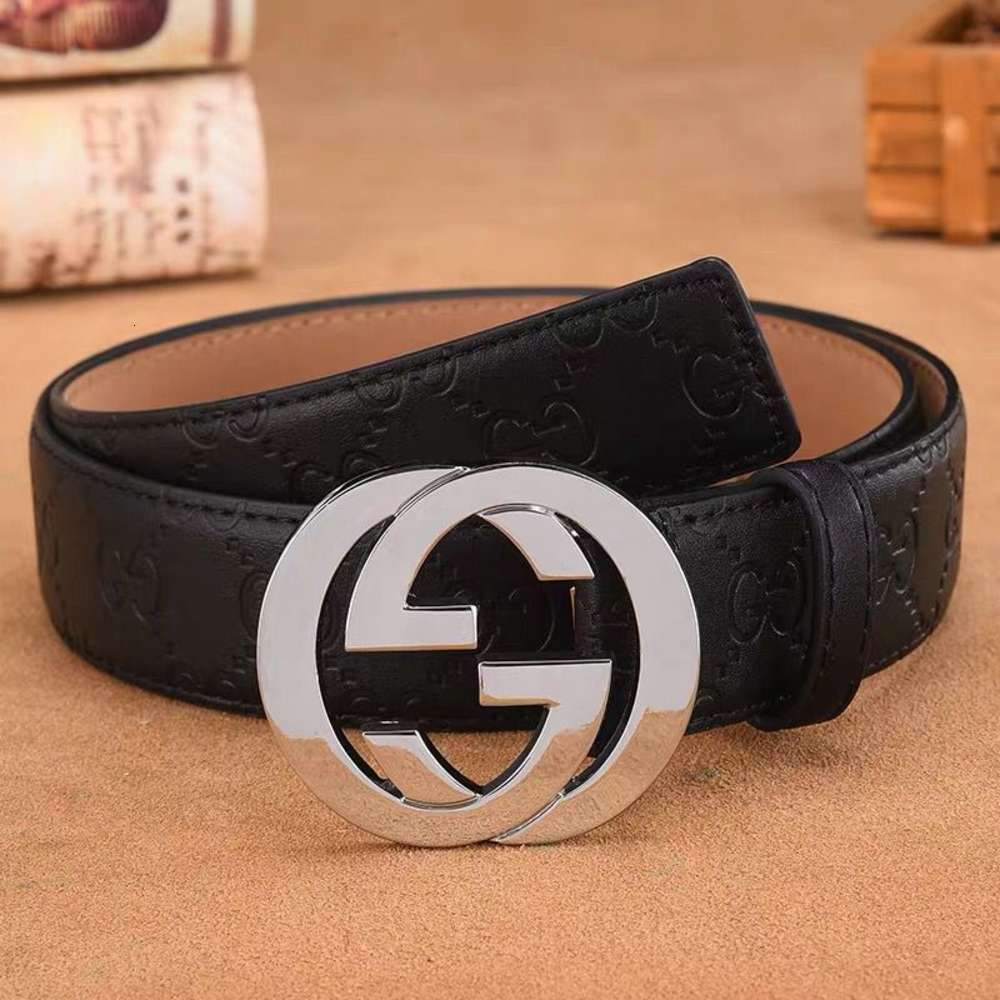 

Leather women's double g jeans fashion simple versatile Korean fine decorative letter belt, Black;brown
