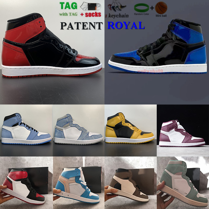 

Jumpman 1 Basketball Shoes Mens Women 1s High Bred Patent Royal Dark Mocha University Blue Pollen Seafoam OG Smoke Grey Bordeaux Sports Sneakers Trainers 36-47, 10-light fusion red