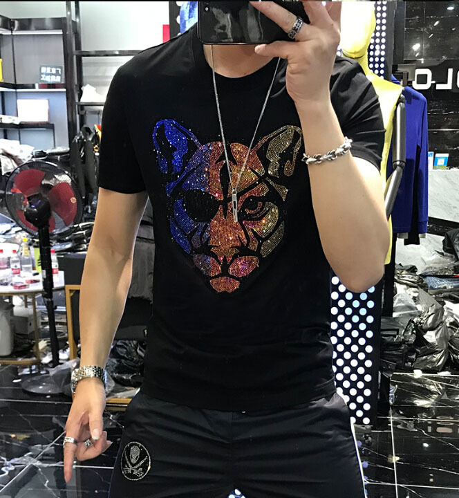 

2021 New Summer t Male Shirt Streetwear Around the Neck Short Sleeve T-shirts Tops Diamond Men's Clothing Casual Tshirt I7go, Display