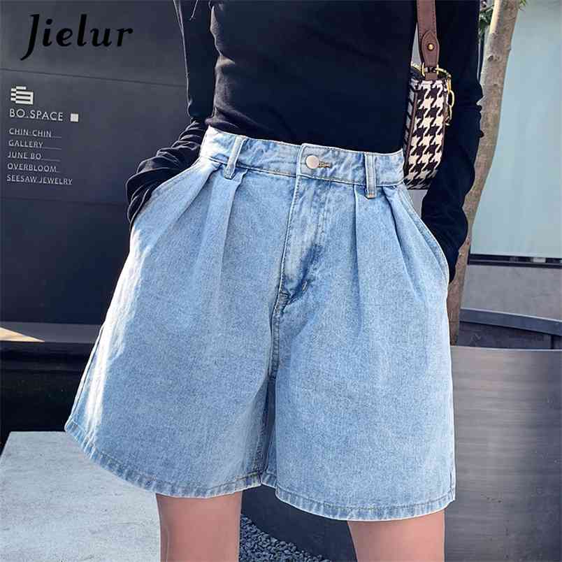 

Jielur Summer Short Jeans Women Solid Color Femme Korean Chic Feminino -5XL Trousers High Waist Denim Shorts 210708, Light blue