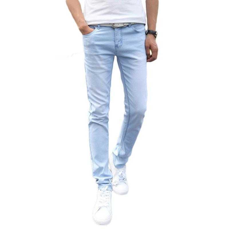 

2021 Fashion Sunlight New Fashion Men's Casual Stretch Skinny Jeans Trousers Tight Pants Solid Colors size -36 X0621, Blue