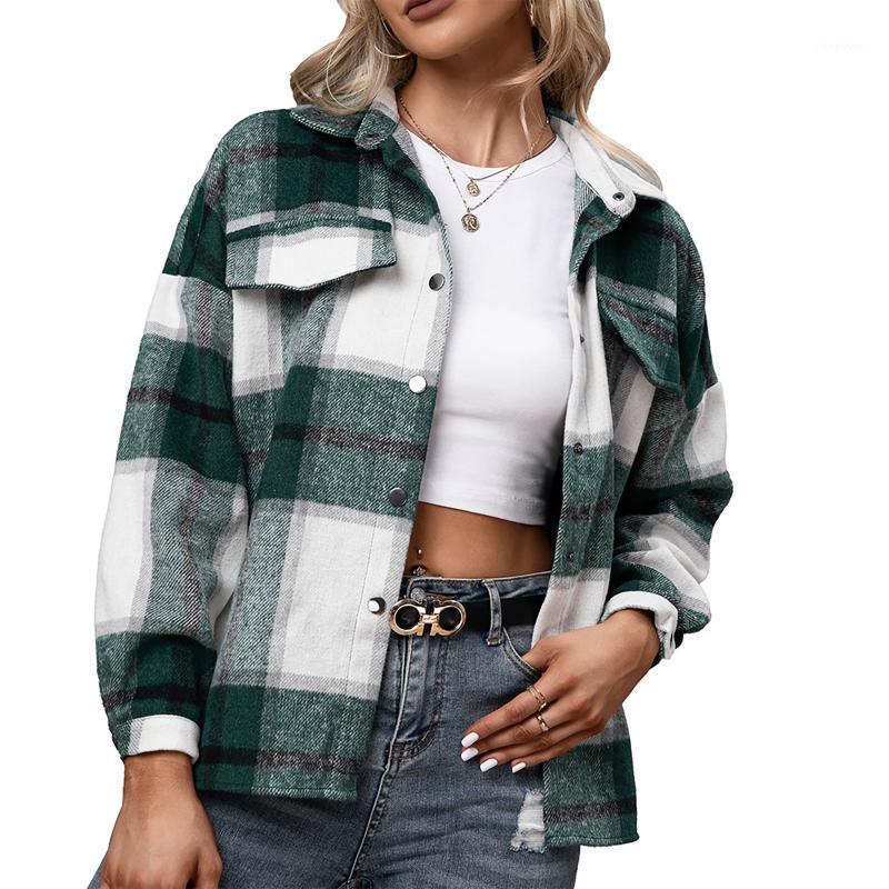 

Women' Fur & Faux Plaid Jackets Winter Casual Loose Grinding Wool Coats Lattice Plush Pockets Fashion Lapel, Green