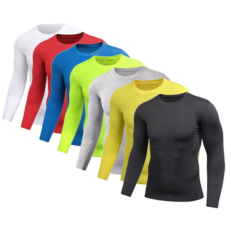 

Men' T-Shirts 2021 Spring Pure Color Sports Tight Elastic Sweating Quick Drying Long Sleeved Shirt Compression Fitness, Black